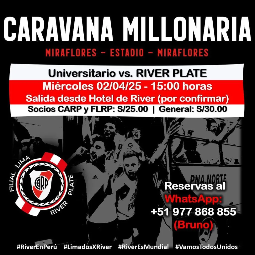 Información de contacto dela filial de River en Lima.