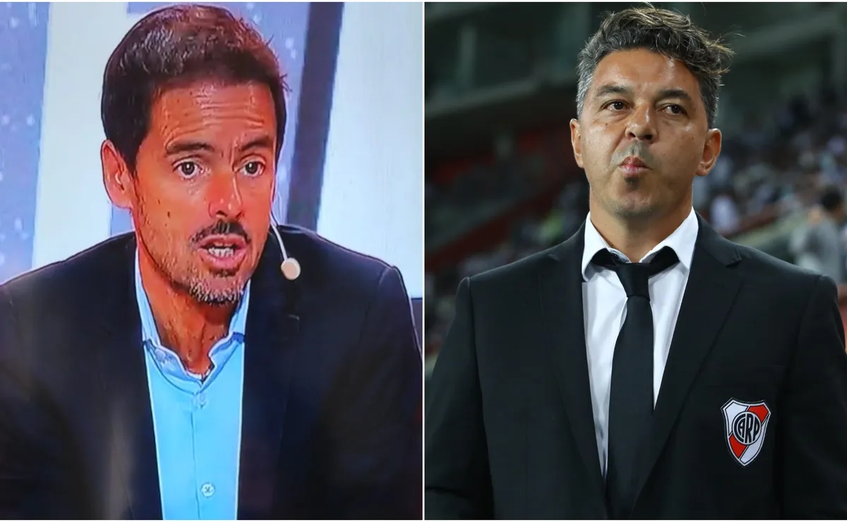 El periodista Mariano Closs y el DT de River, Marcelo Gallardo.