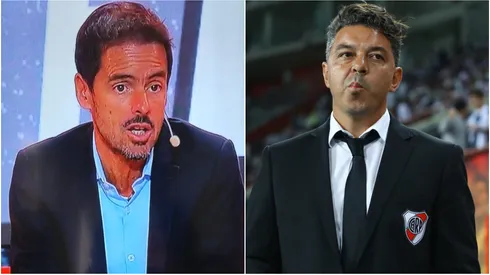 El periodista Mariano Closs y el DT de River, Marcelo Gallardo.