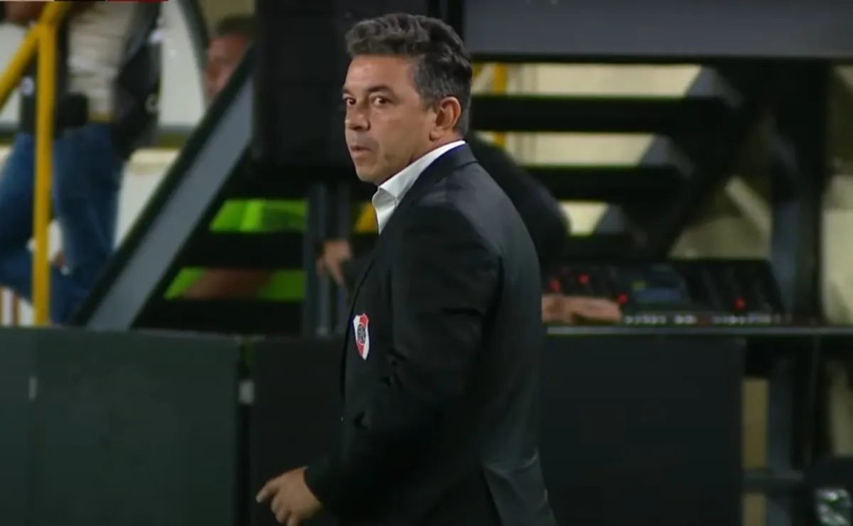 Gallardo, en River vs. Universitario (Foto: Captura Telefé).