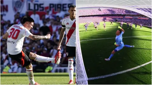 El tiro libre de Masstantuono ante el que Marchesin no tuvo reaccion.