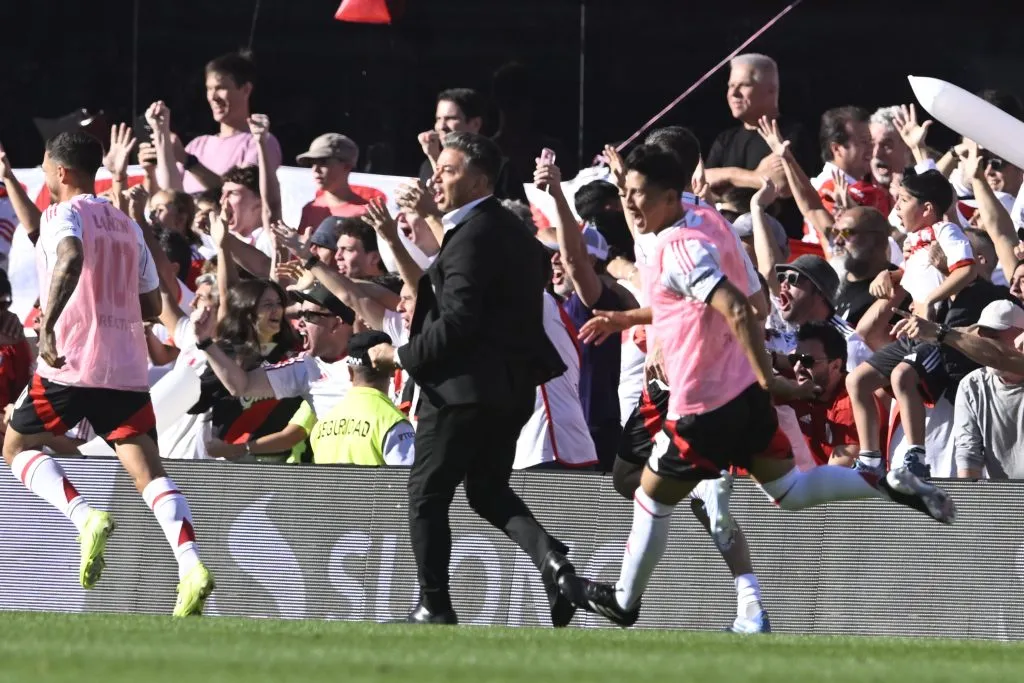 El festejo de Gallardo tras ganar el Superclásico.