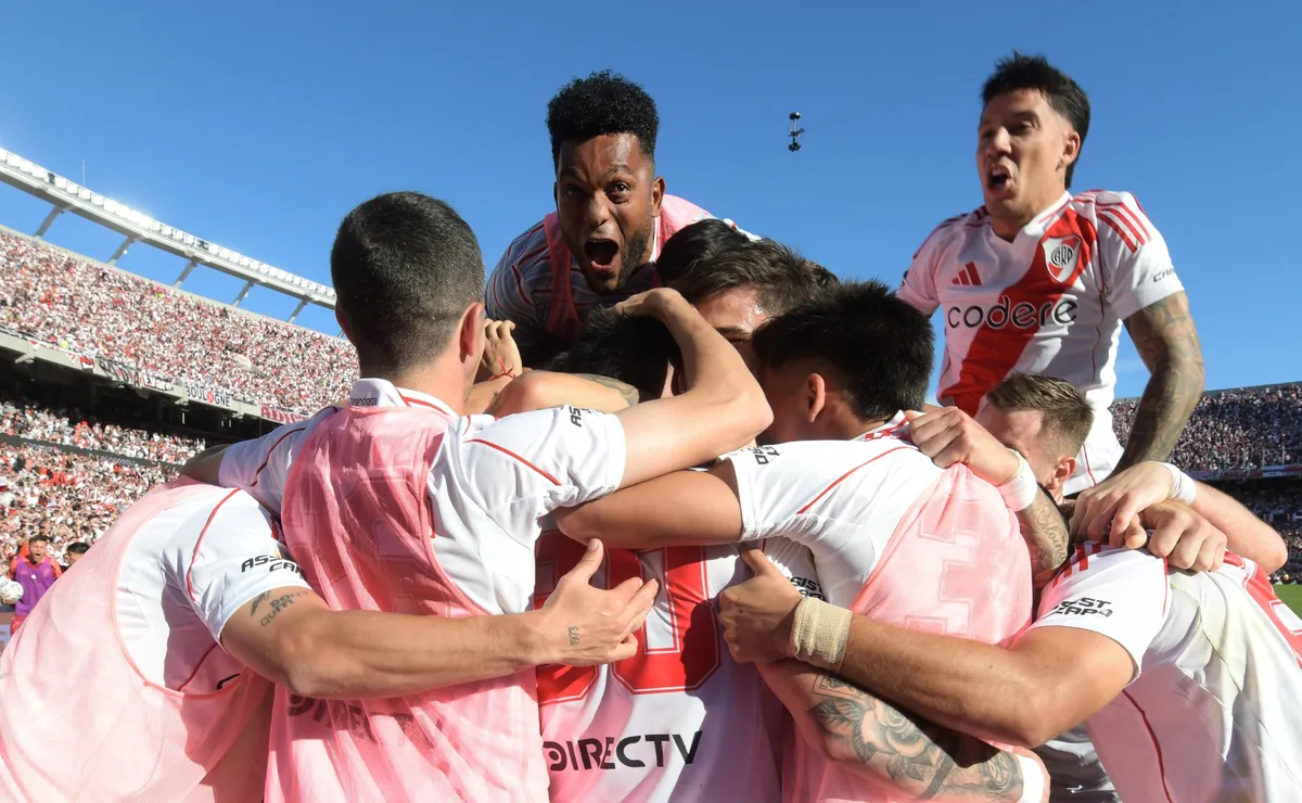 Los jugadores de River Plate, a puro festejo.