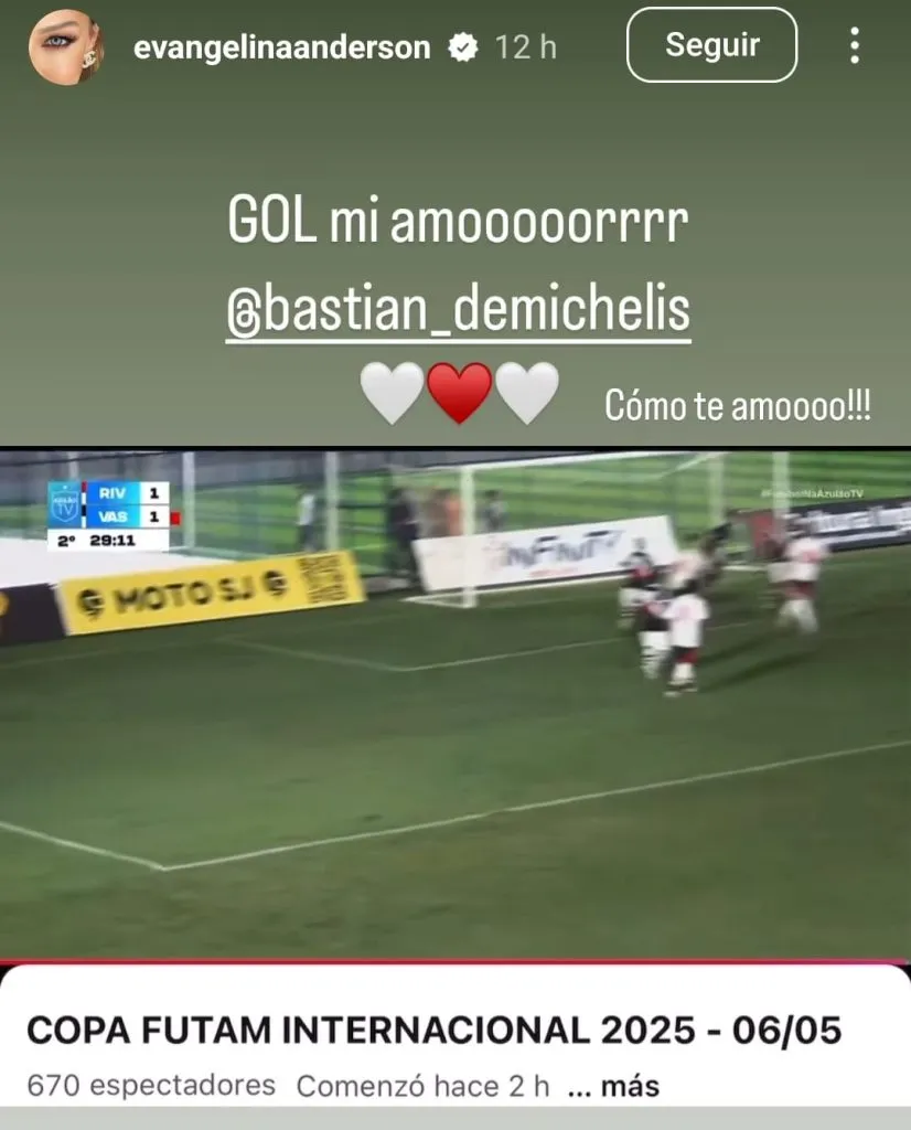 Mamá orgullosa: Evangelina Anderson reflejó el gol de su hijo en redes.