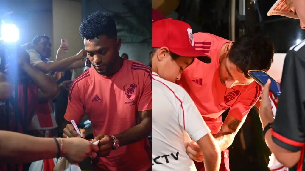 River llegó al hotel y saludo a los hinchas en la noche de miércoles.