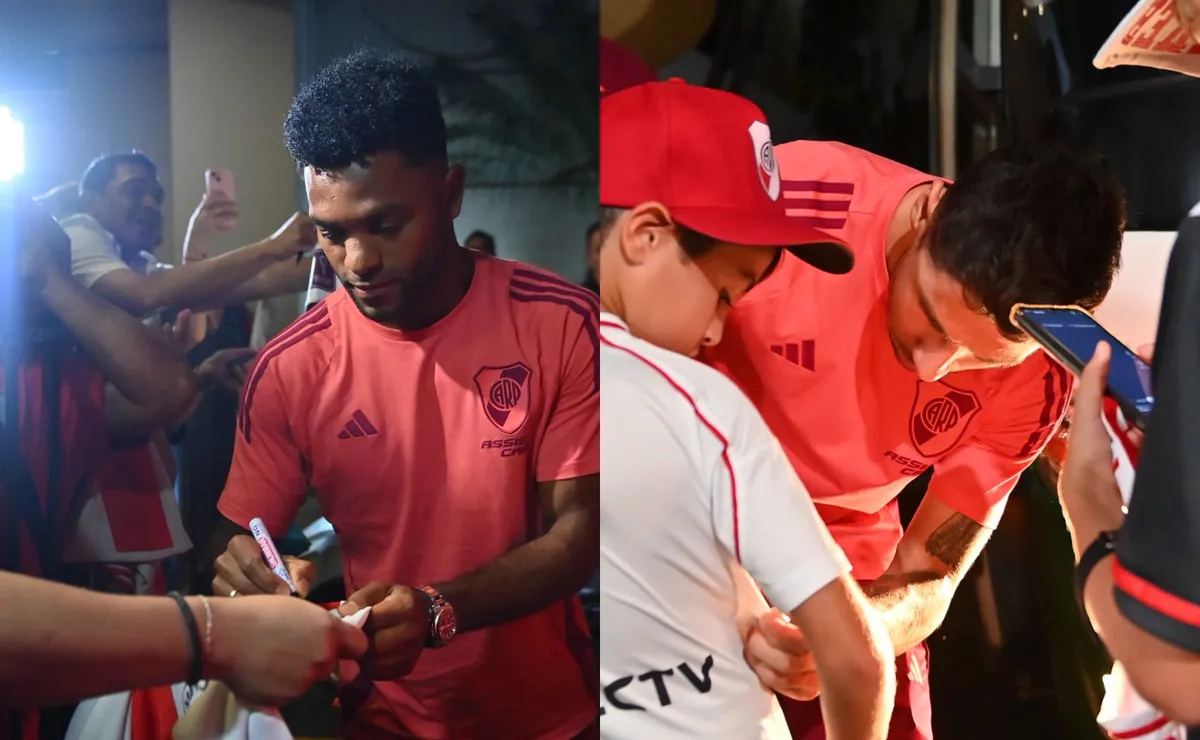 River llegó al hotel y saludo a los hinchas en la noche de miércoles.