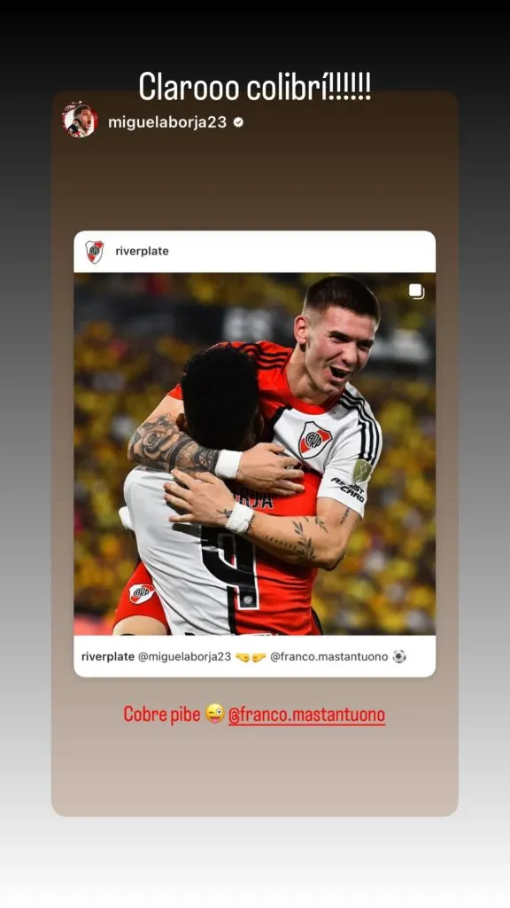 La respuesta de Franco Mastantuono a Migue Borja.