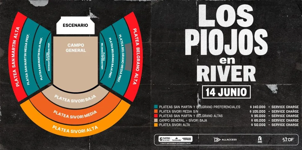 Precios de las entradas para Los Piojos en el Monumental.