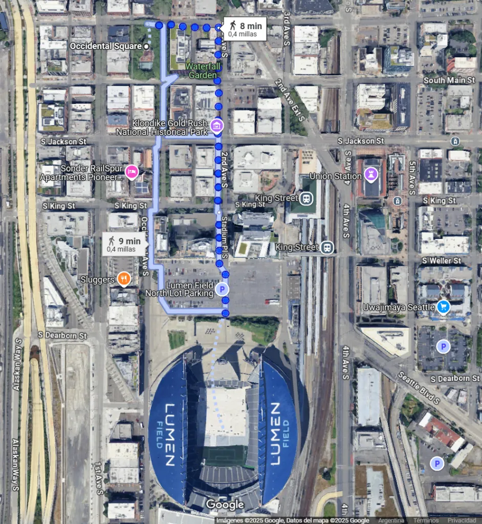 El mapa del parque al estadio, a unas pocas cuadras.