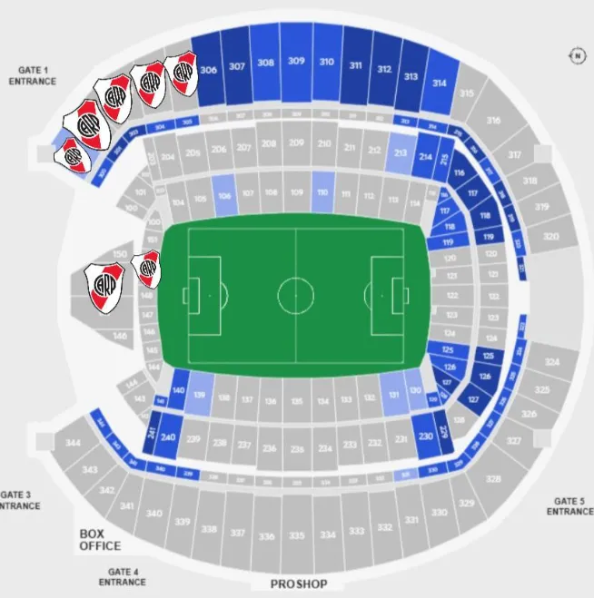 Las ubicaciones de River en el Lumen Field vs. Urawa Red Diamonds.