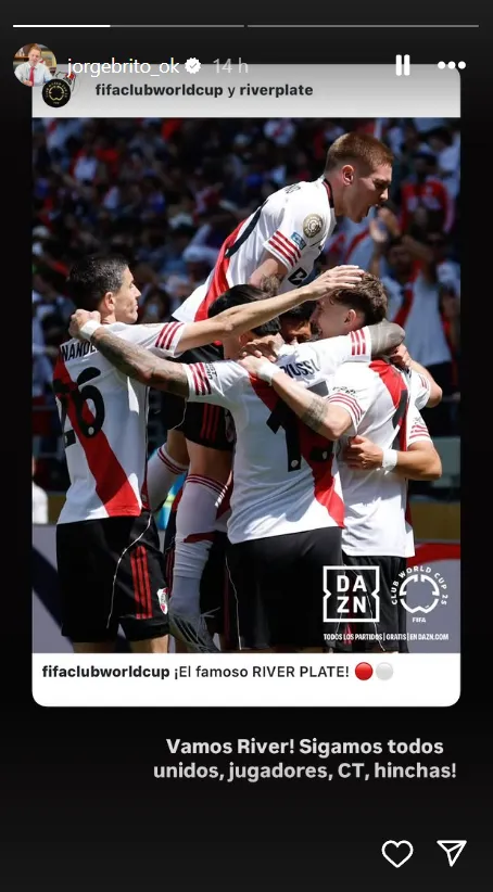 La primera historia de Brito en Instagram.