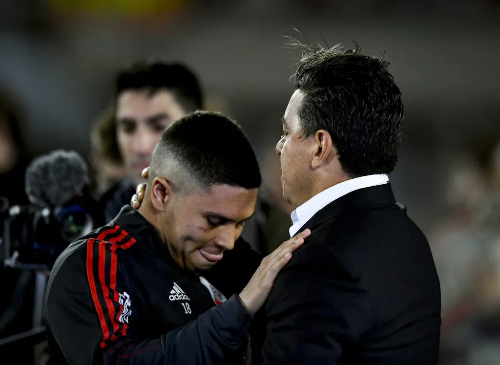 La emoción de Juanfer con Gallardo. (Getty)