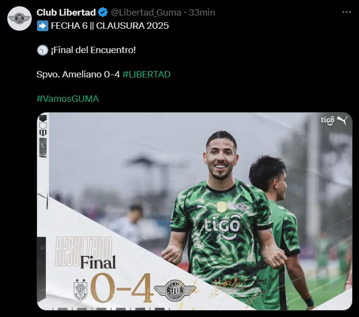 Libertad goleó a Ameliano este lunes y estiró su buena racha.