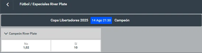 Cuotas de Codere para River en la Copa Libertadores