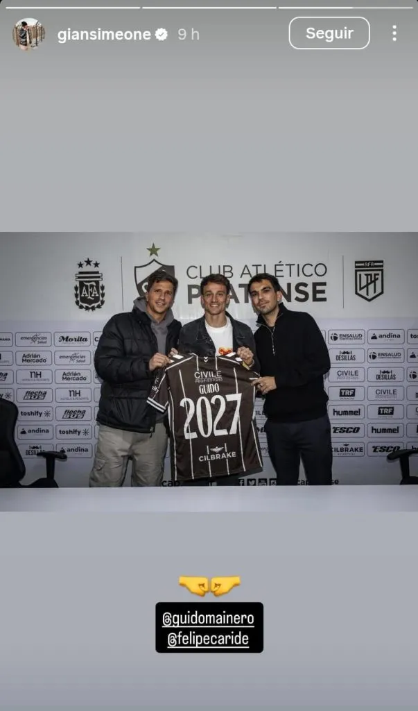 Gianluca Simeone, en la renovación de Mainero (Foto: Instagram).