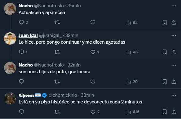 Hubo algunas quejas en Twitter de hinchas que no pudieron adquirir sus tickets.
