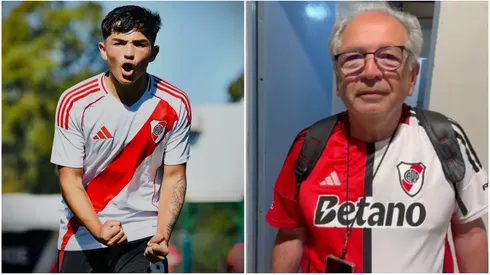 Ignacio Riera, jugador de la Sexta de River, y su abuelo, que lo acompaña en el Mundial de Clubes juvenil de España.