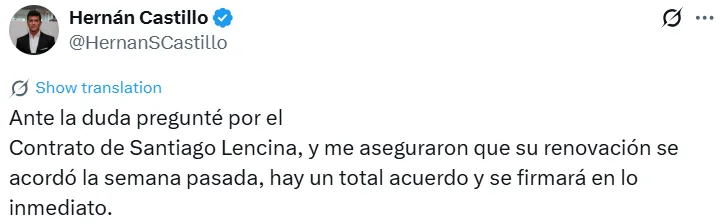 La publicación de Hernán Castillo. (Captura de X)