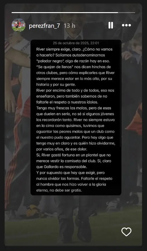 La fuerte historia que subió el hermano Enzo Pérez.