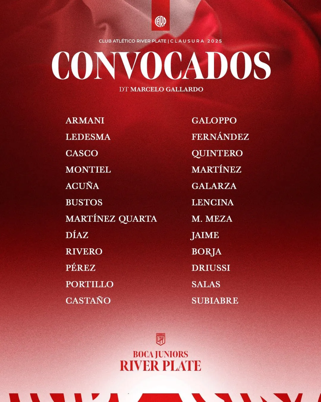 Los convocados de River para el Superclásico (Foto: Prensa River).
