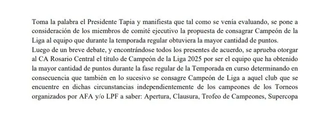 Extracto del acta oficial de la reunión de Comité Ejecutivo.