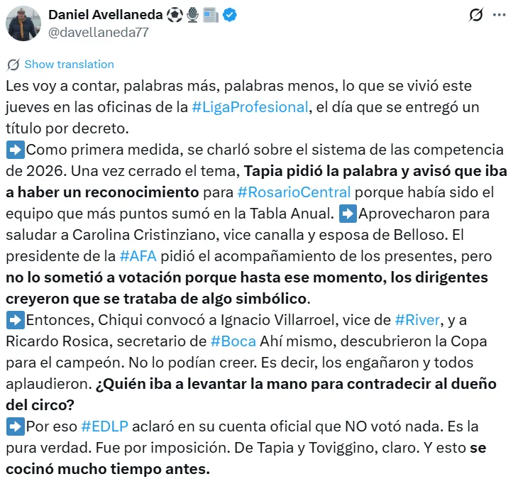 Así tejió la AFA la consagración de Rosario Central como Campeón de Liga. (Captura de X)