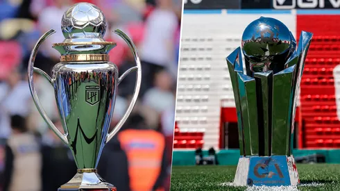 Los trofeos de la Liga Profesional (izquierda) y Copa Argentina (derecha).