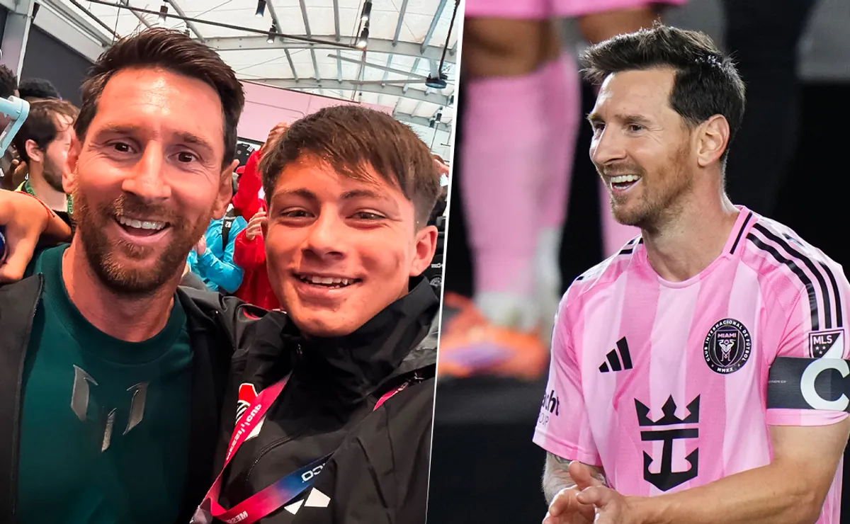 Messi junto a Federico Alarcón (izquierda), uno de los volantes de la octava división de River.