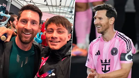 Messi junto a Federico Alarcón (izquierda), uno de los volantes de la octava división de River.