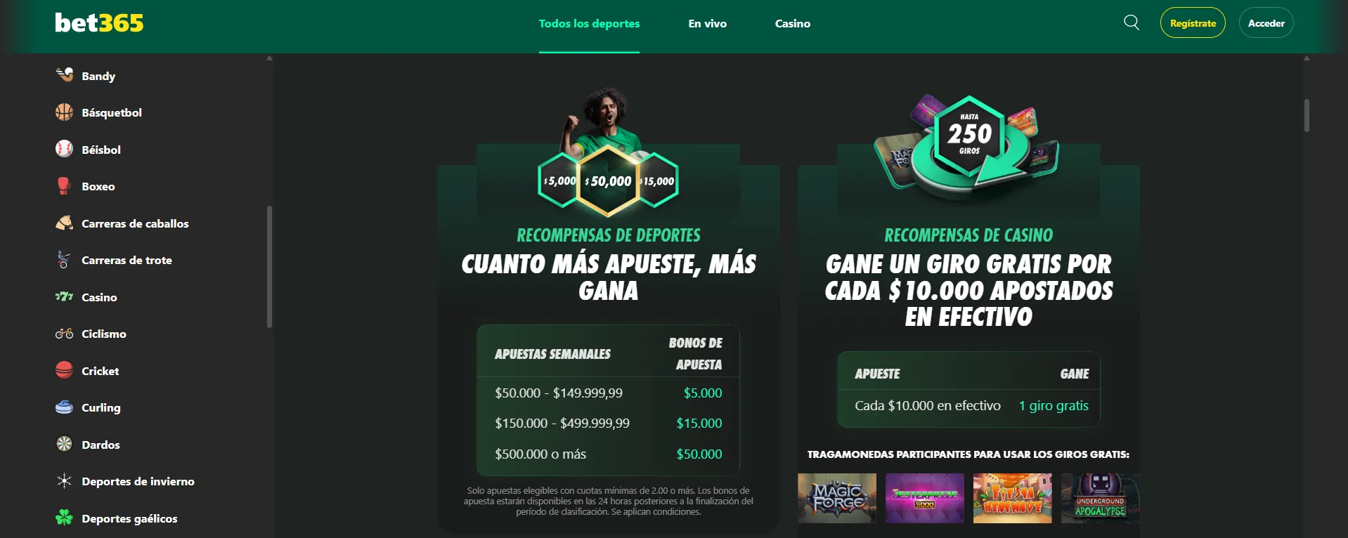 promociones de deportes y de casino del club bet365