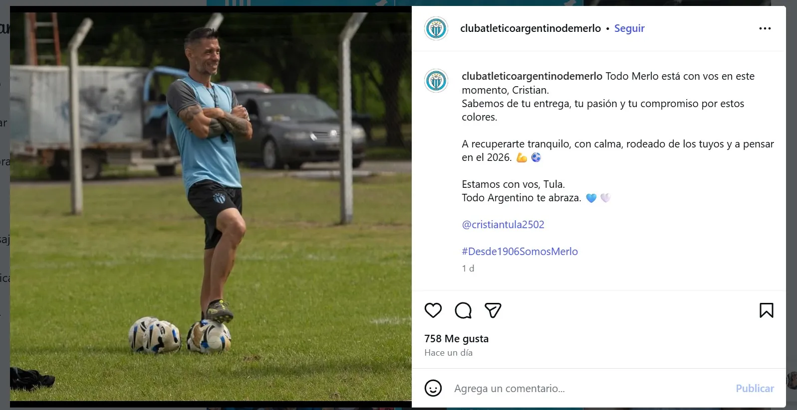 El mensaje de Argentino de Merlo para Cristian Tula.