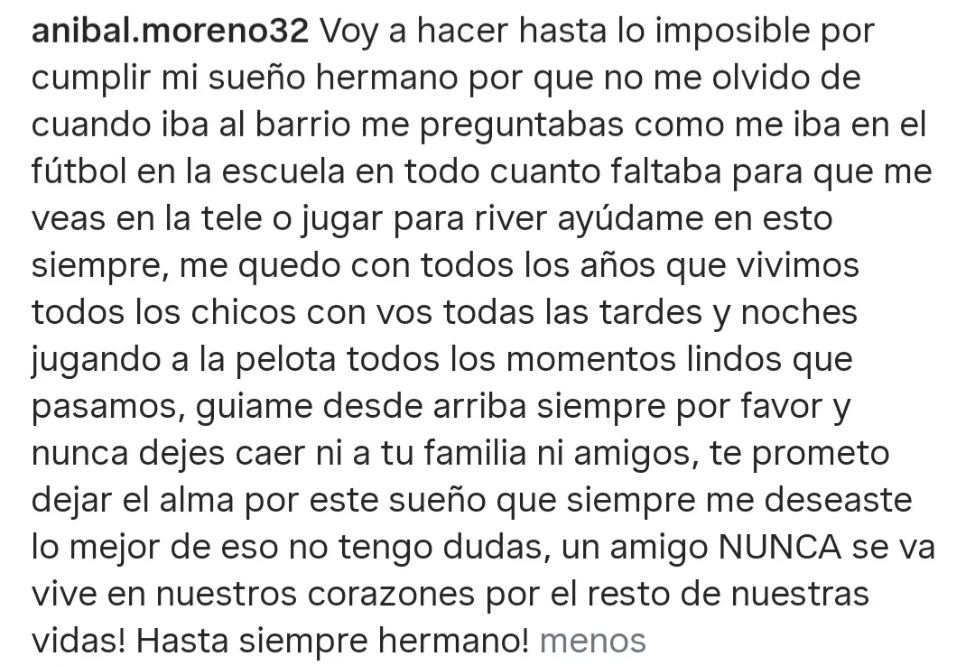 El mensaje de Aníbal Moreno en 2017. (Instagram)