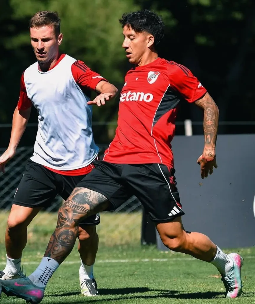 Driussi, con la 9 en los entrenamientos de River.