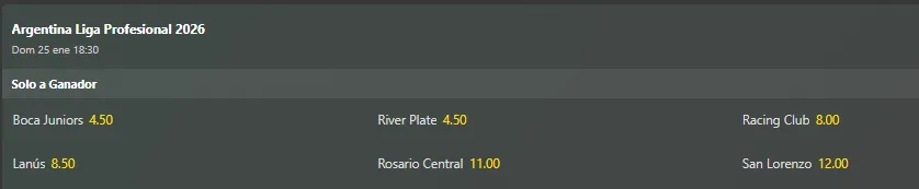 Captura tomada desde bet365, cuotas sujetas a cambios