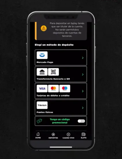 Captura realizada desde la web de bplay