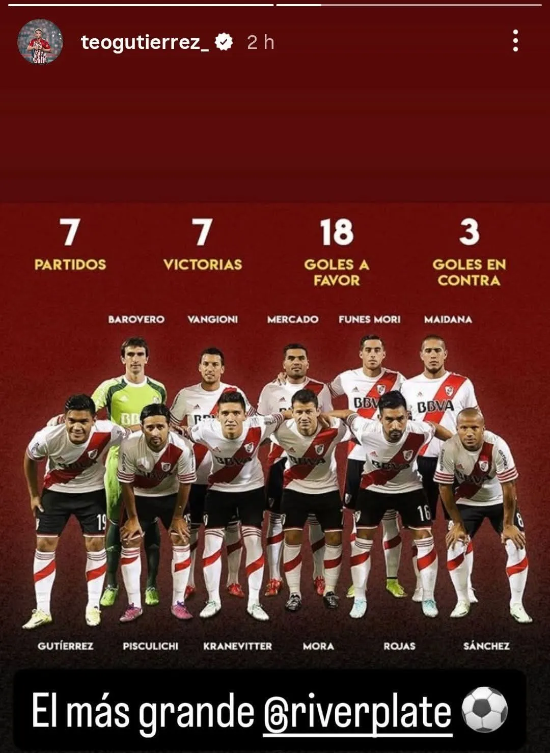 La historia que publicó Teófilo Gutiérrez. (Instagram)