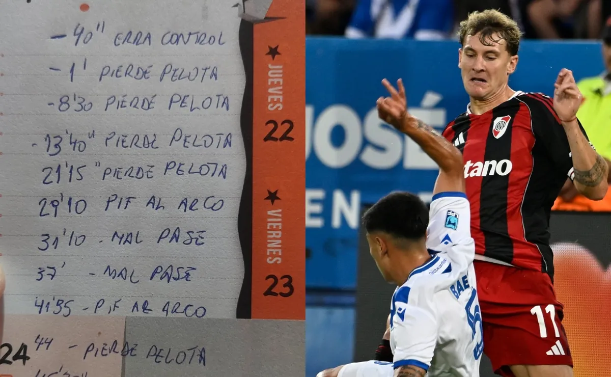 Se hizo viral: un hincha de River contó y anotó todos los errores de Colidio ante Vélez