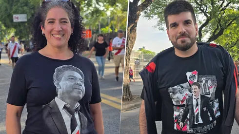 Los hinchas se acercan al Monumental con remeras alusivas a Gallardo.