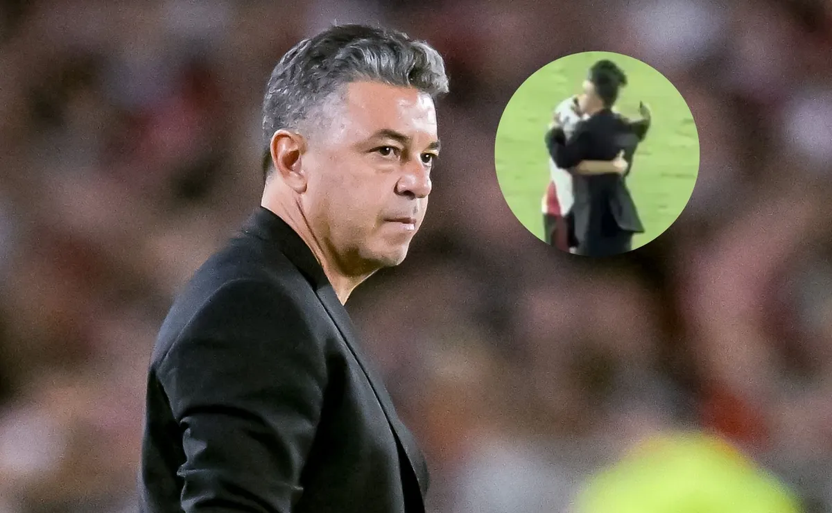 El único jugador que abrazó Gallardo tras el partido.
