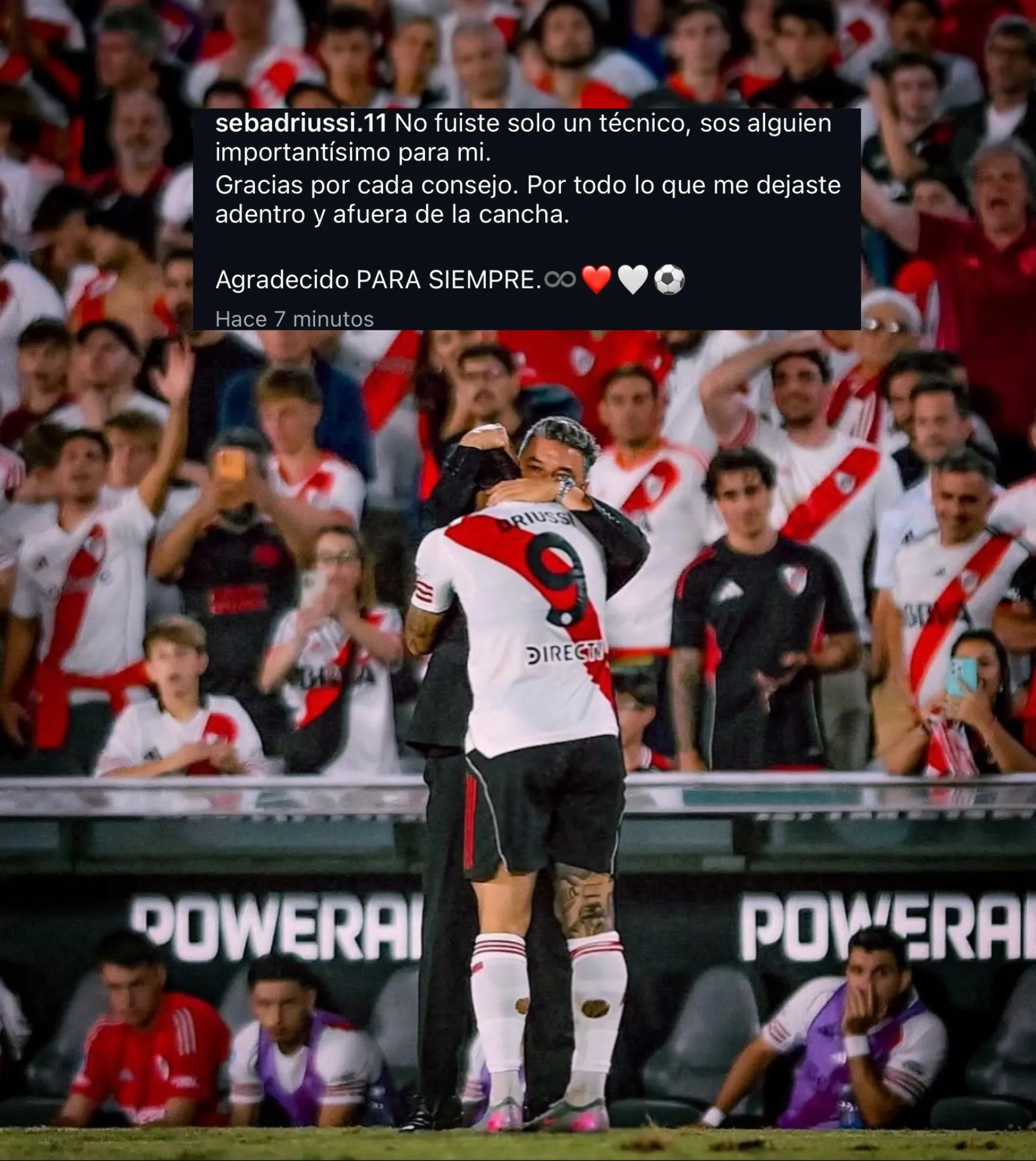 El posteo de Driussi en redes para Gallardo.