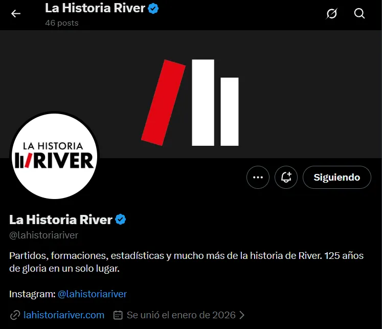 La Historia River ya tiene perfiles en Twitter e Instagram. En ambos casos, el usuario es @lahistoriariver.