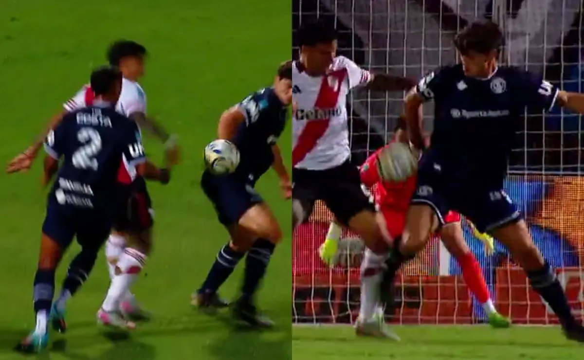 La mano que River reclamó penal vs. Independiente Rivadavia.