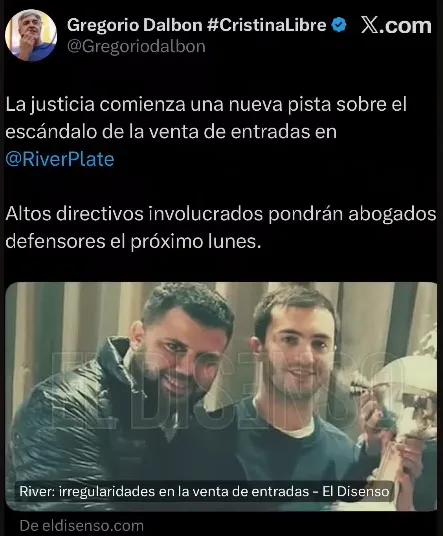 La noticia que reposteó el abogado Gregorio Dalbón en Twitter/X.