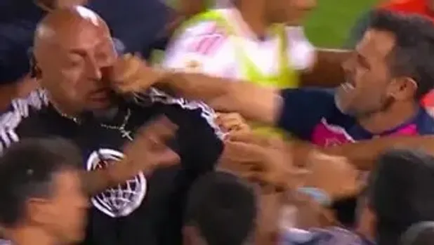 El momento del puñetazo que la Roca recibió en medio de los empujones.