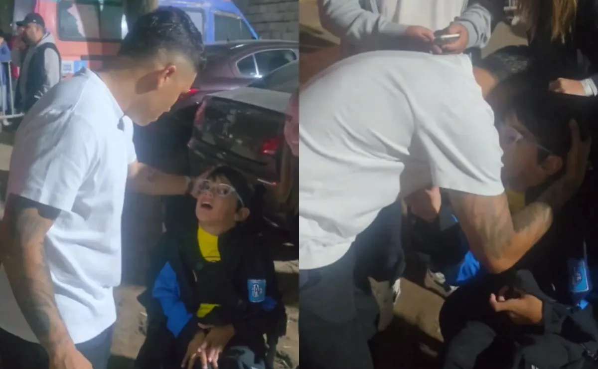 El gesto de Quintero con un hincha en Córdoba.