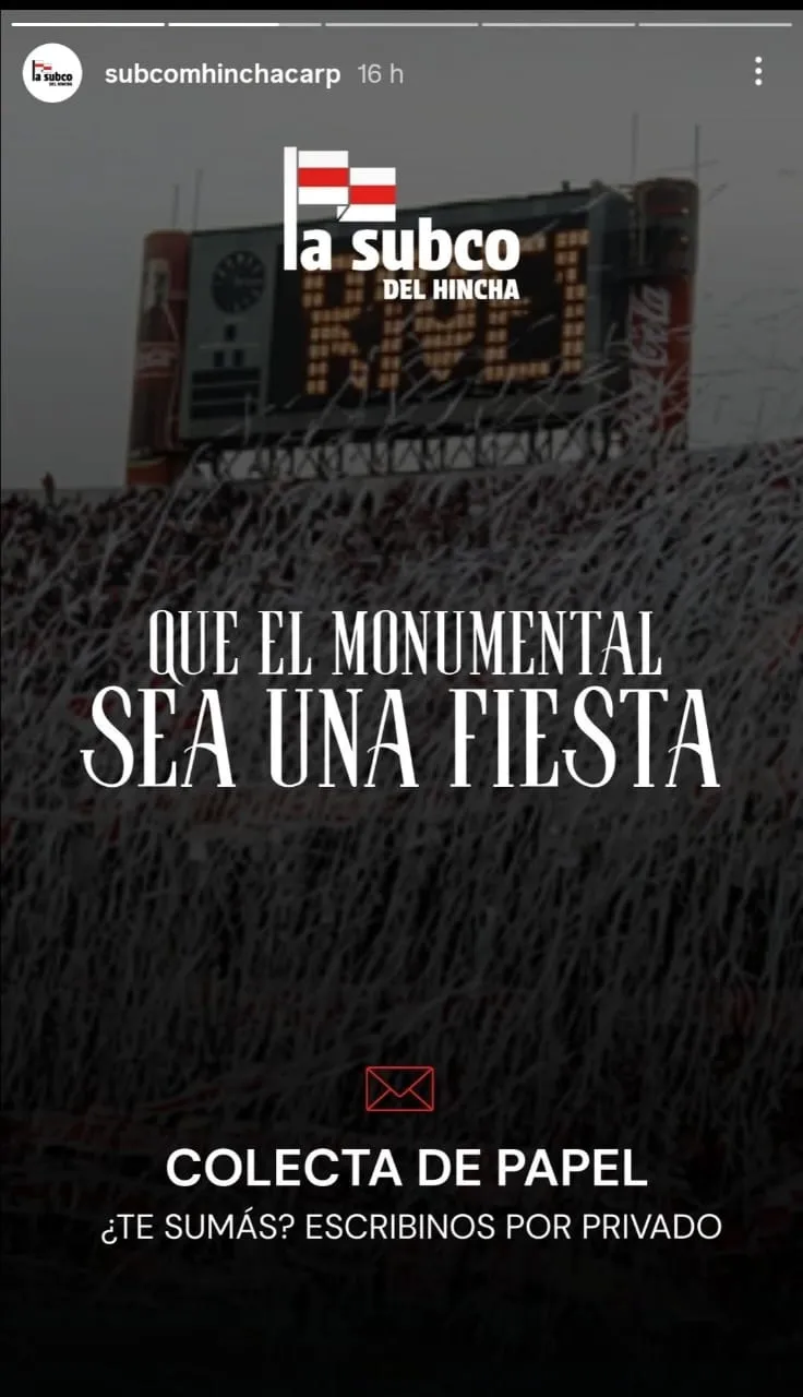 Si no podés dirigirte al Monumental, escribile a la Subcomisión del Hincha por privado.