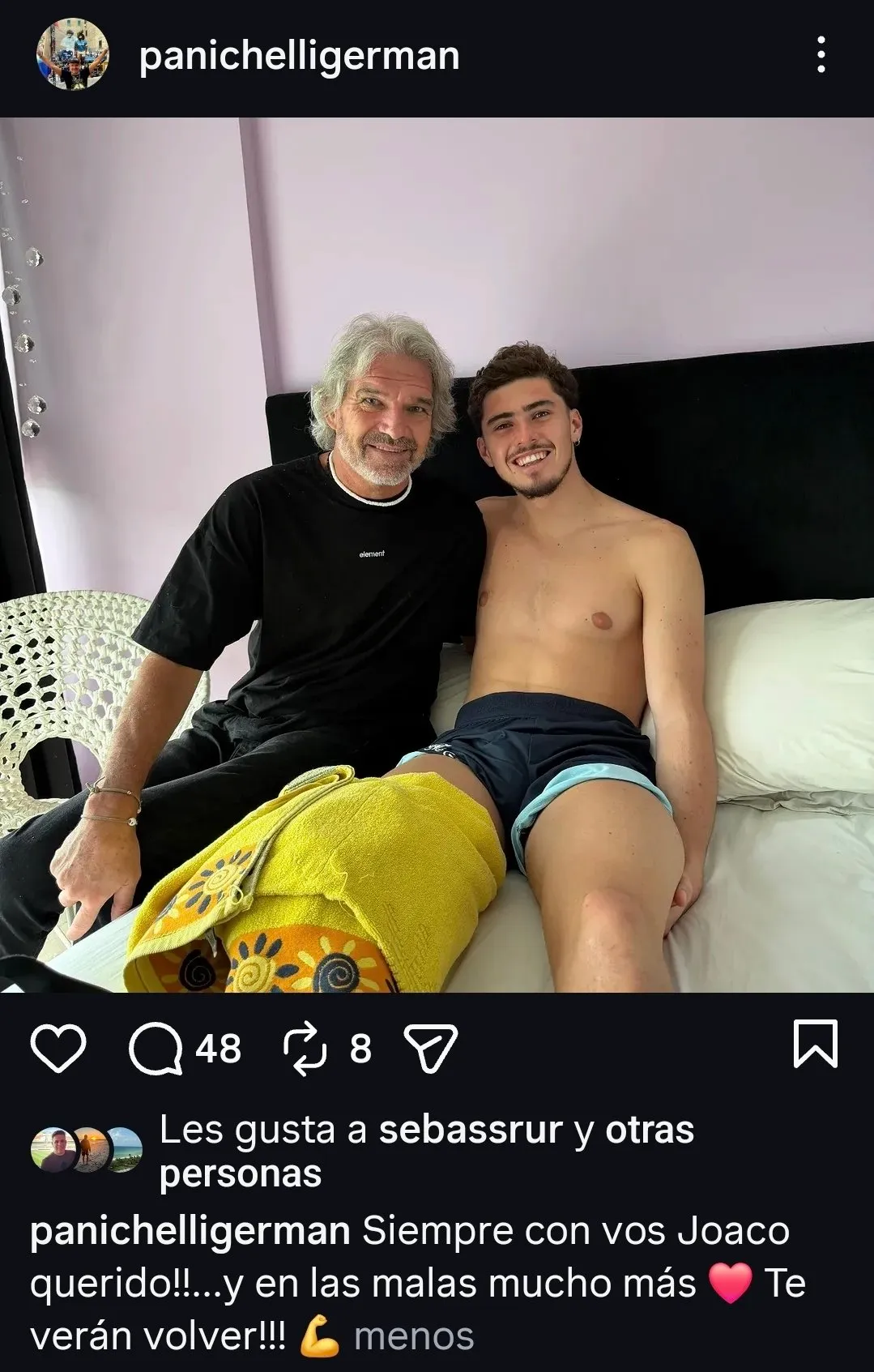 La foto que subió su padre tras la confirmación de la lesión.