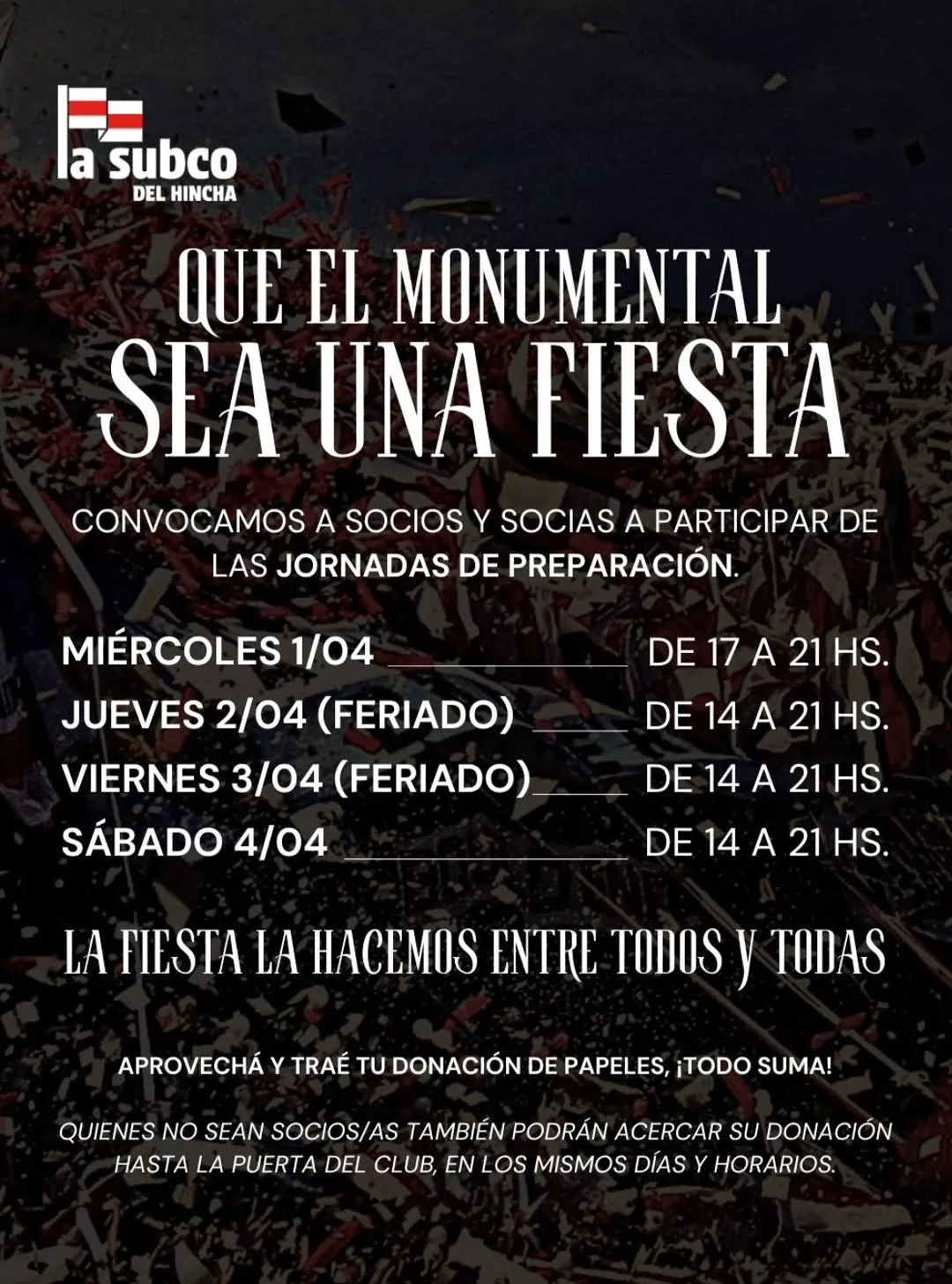 La convocatoria a socios e hinchas.