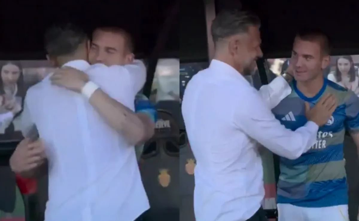 VIDEO: el encuentro y sentido abrazo entre Mastantuono y Demichelis en Mallorca vs. Real Madrid