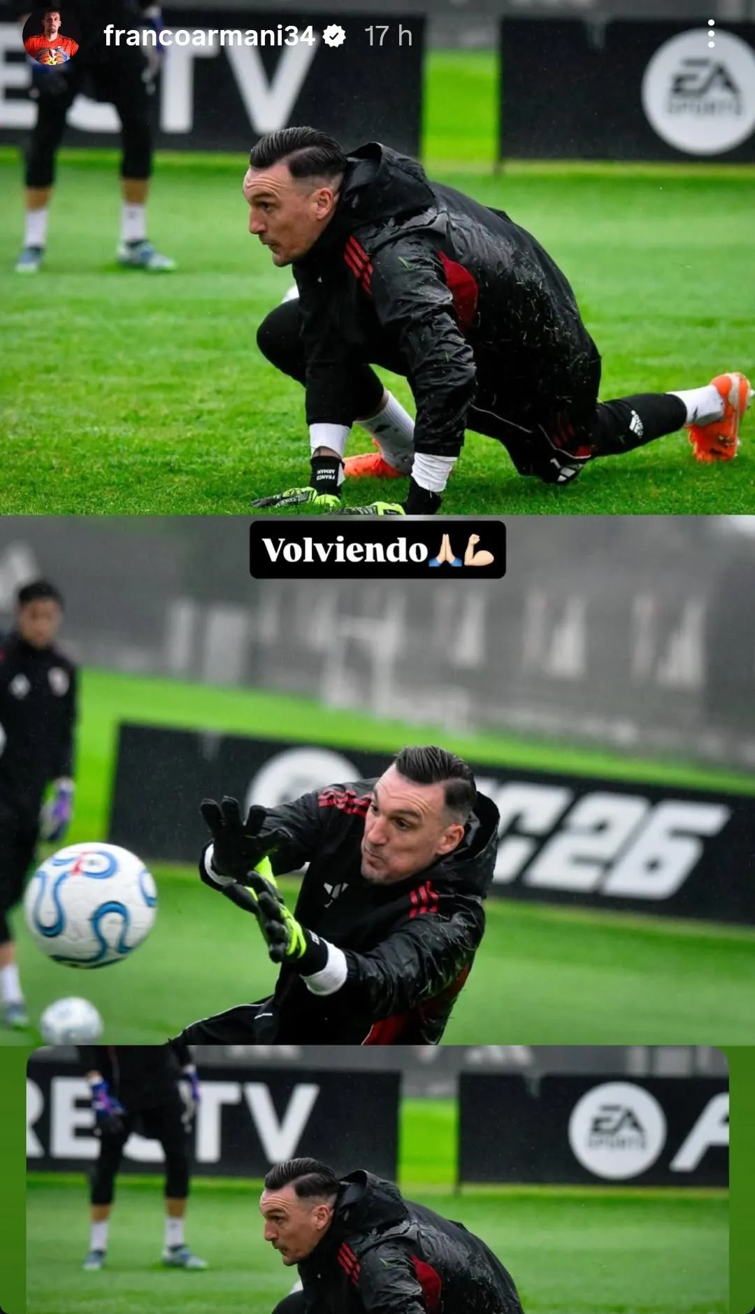 El post de Armani, en sus historias de Instagram.